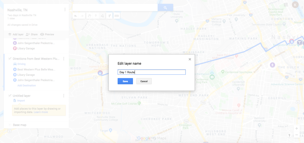 Rename each directional layer after the itinerary day for quick reference