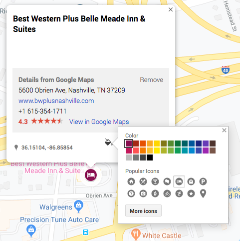 Use color coding to differentiate your points on the map