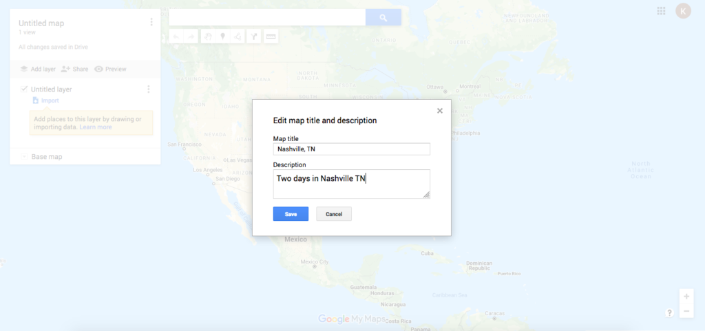 Add important details such as where we are going or the dates of our travel.  In our case, we were visiting Nashville, TN