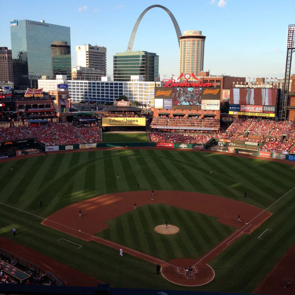 View of the Gateway Arch from inside Busch Stadium for the Cardinals Game