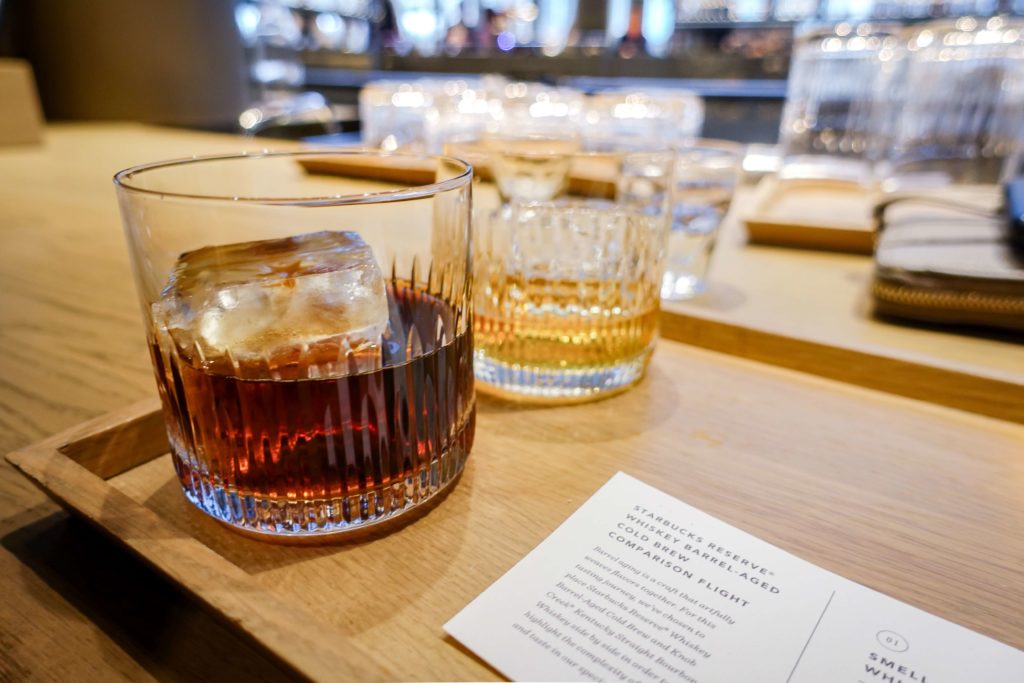 A Cold Brew Aged in Knob Creek Barrels, served alongside a pour of Knob Creek 100