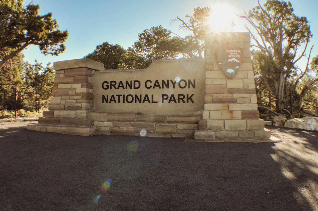 The welcome sign at Grand Canyon National Park.