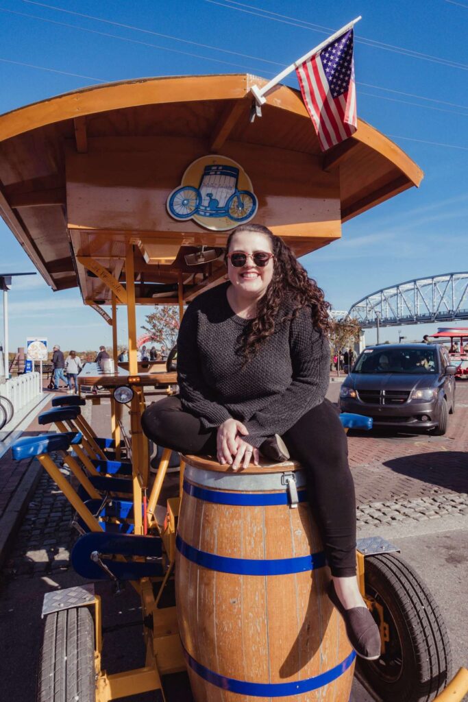 A photo op on the Pedal Tavern Bike Tour in Nashville Tennessee